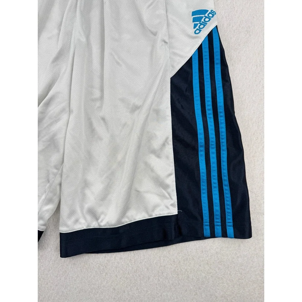 Vintage Y2K Adidas Mens Basketball Shorts White Striped Shiny Mesh Baggy M/L
